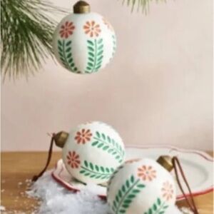 Anthropologie Orange Floral Globe Holiday Ornament s Set of 3
